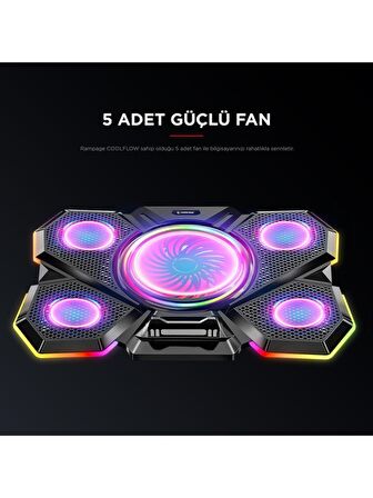 Rampage S47 COOLFLOW 5 Adet Kırmızı Led Fan 1 Usb 7 Farklı Kademe Ayarı 10 17.3 Notebook Soğutucu Stand